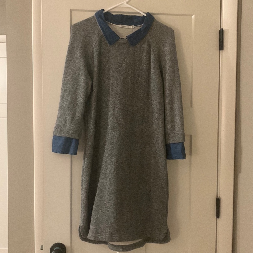 Sweatshirt Dress with Denim Accents